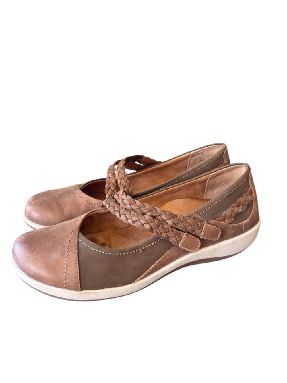 Aetrex Annie Mary Jane Flats Brown Leather Braided Straps Size‎ 41 US 10